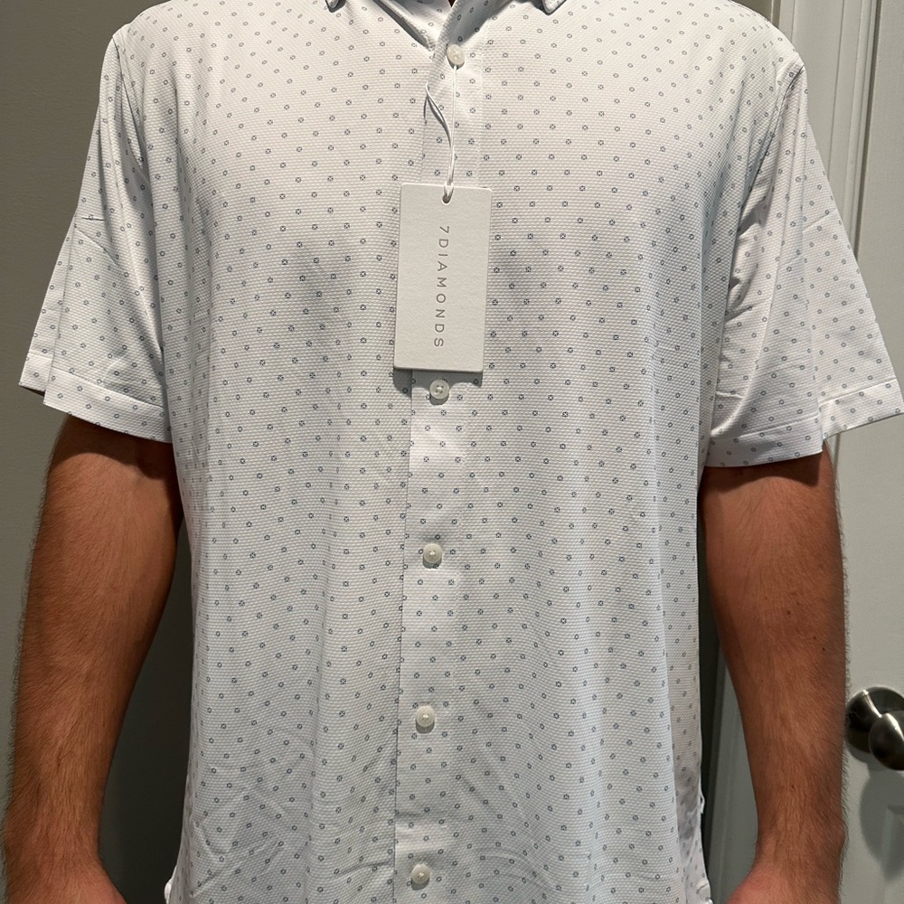 NWT 🔹7 Diamonds Men's White Short Sleeve Button-Down Shirt🔹 - Picture 2 of 9